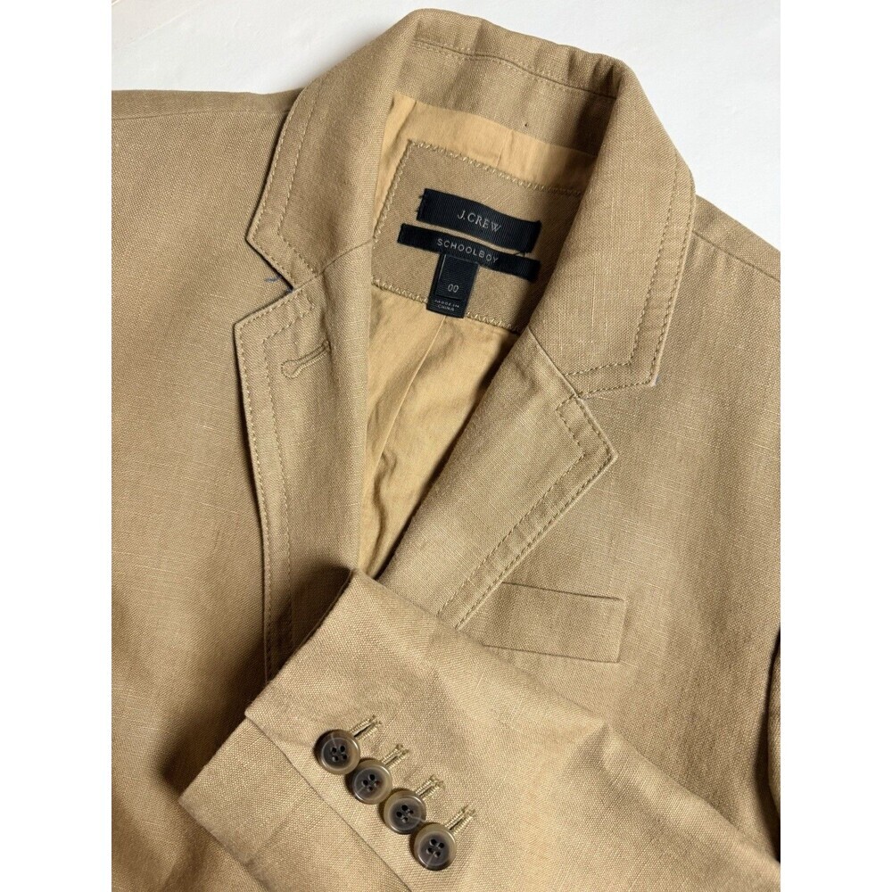 J. Crew Schoolboy Tan Linen Blazer Size 00 Two Button Preppy Lined Jacket